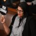 Rashida Tlaib Holds 'War Criminal' Sign at Netanyahu Address