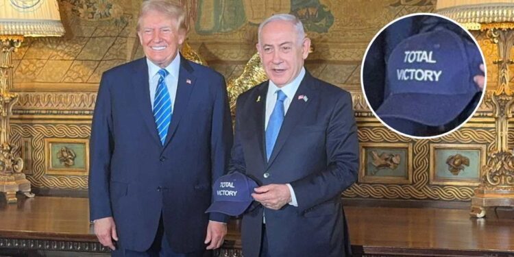Netanyahu Gifts Trump “TOTAL VICTORY” Hat During Meeting