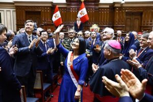 President of Peru, Keiko Fujimori, standing amidst
